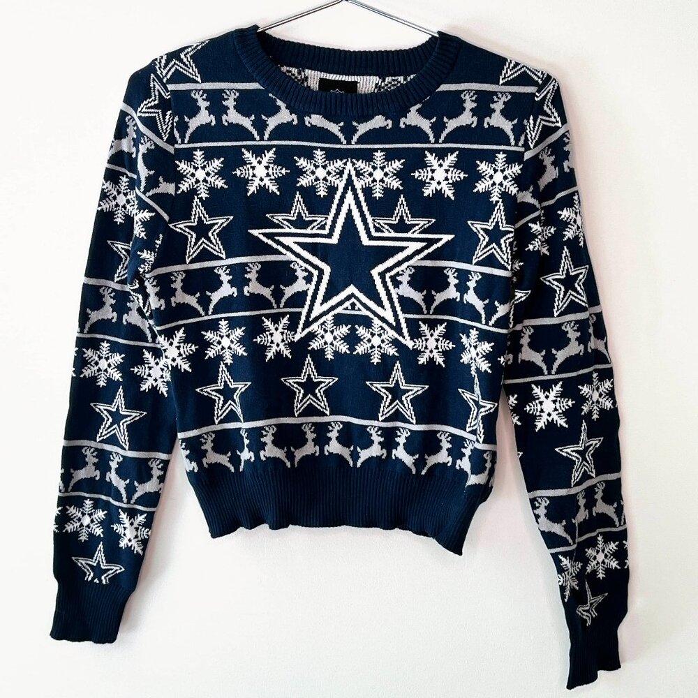 Dallas Cowboys Ugly Holiday Cropped Sweater in Navy - Size M